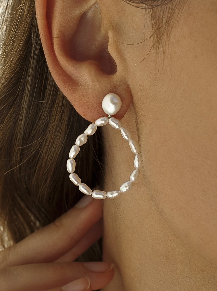 Pendientes perlas estilo aro en forma de pera - LINEARGENT