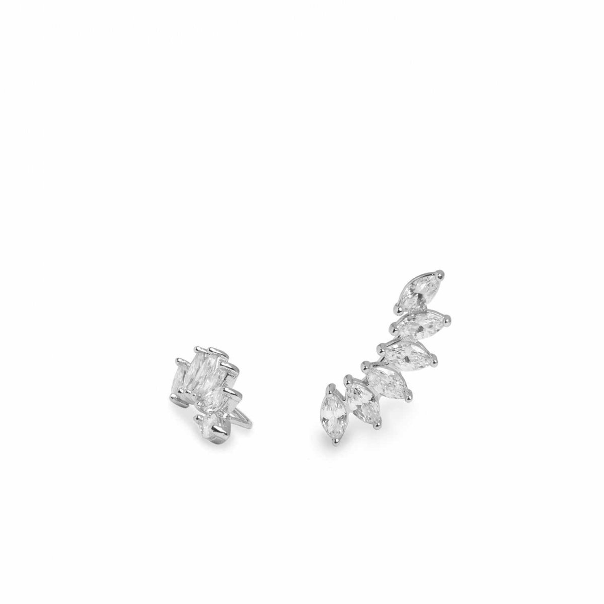 Earrings - Silver earrings with six marquise-cut zircons oval model