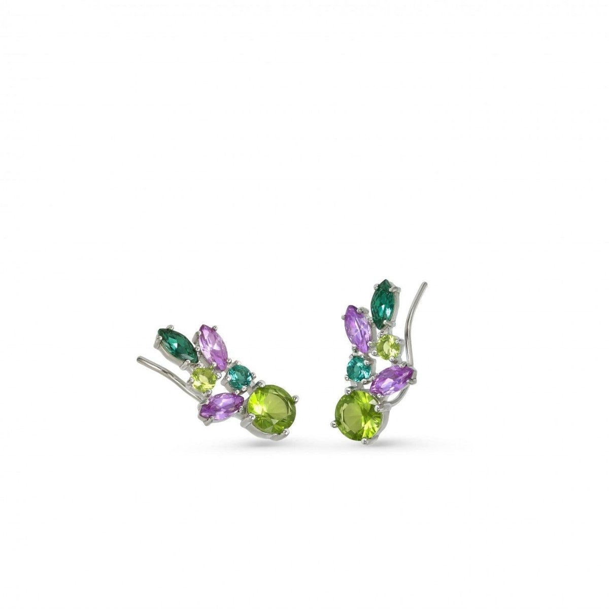 Earrings - Green leaf design silver climbing earrings