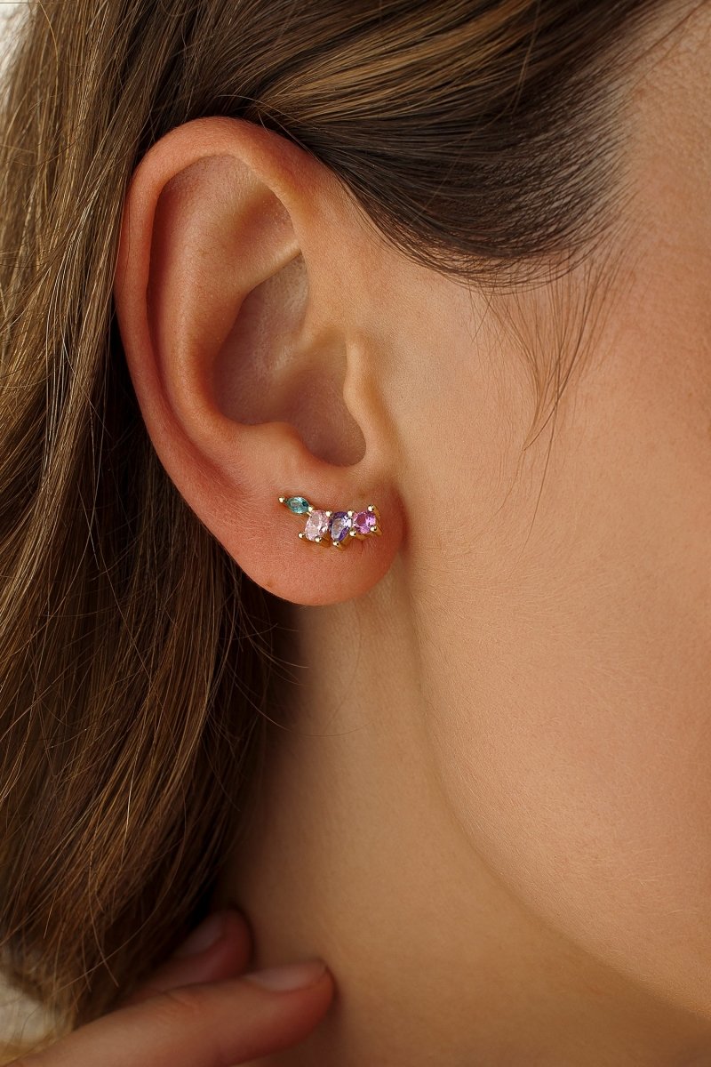 Earrings - Silver earrings with multicolored lilac green purple and pink multicolor design