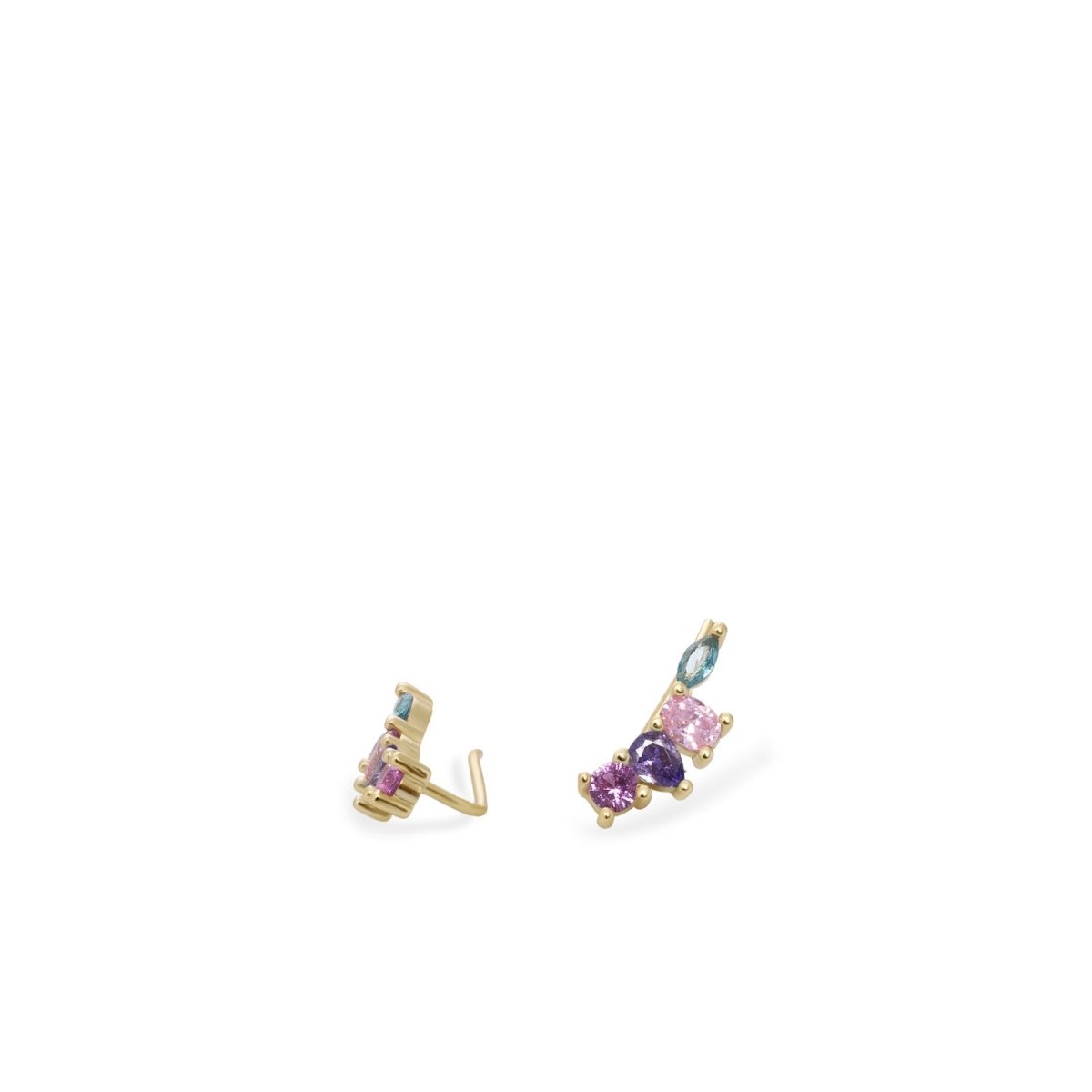 Pendiente · Pendientes trepadores de plata diseño multicolor lila  verde  púrpura y rosa