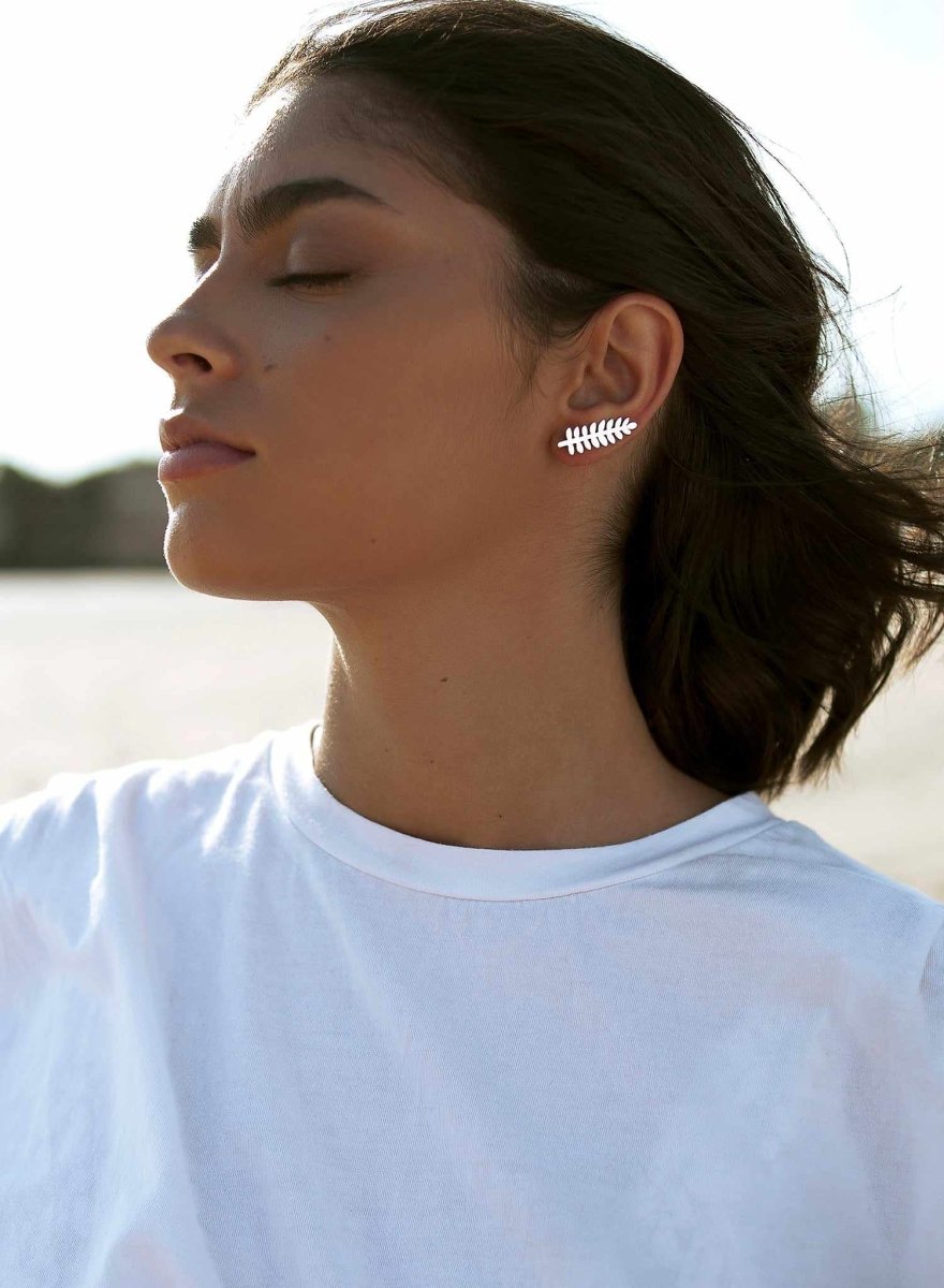 Earrings - Smooth silver leaf design climbing earrings