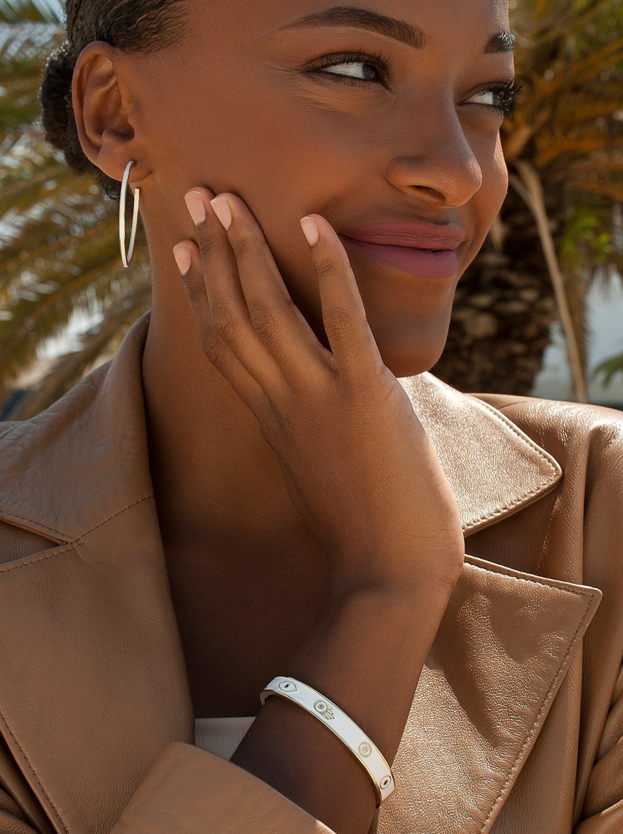 Pulsera esclava esmalte en plata dise o ojo y mano de f tima en