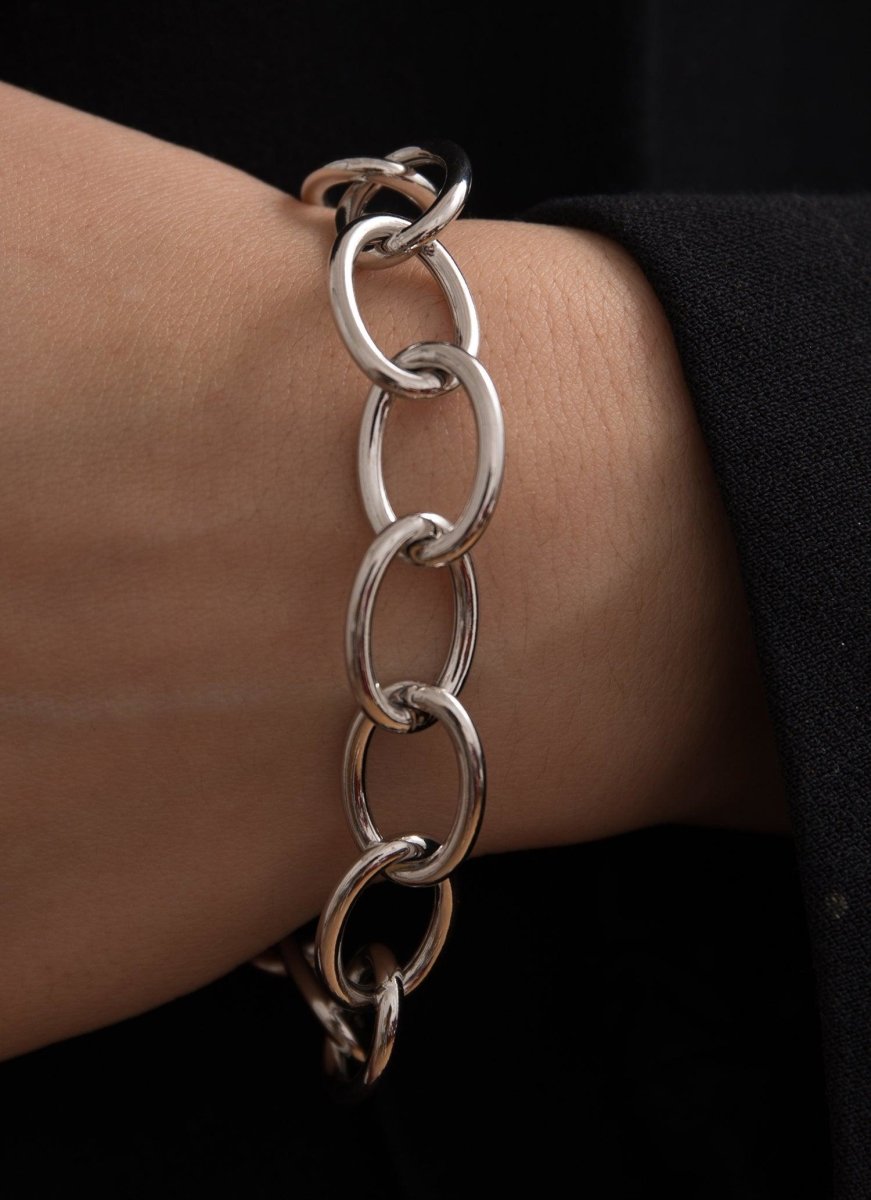 Bracelet - Silver link bracelet oval perpendicular design