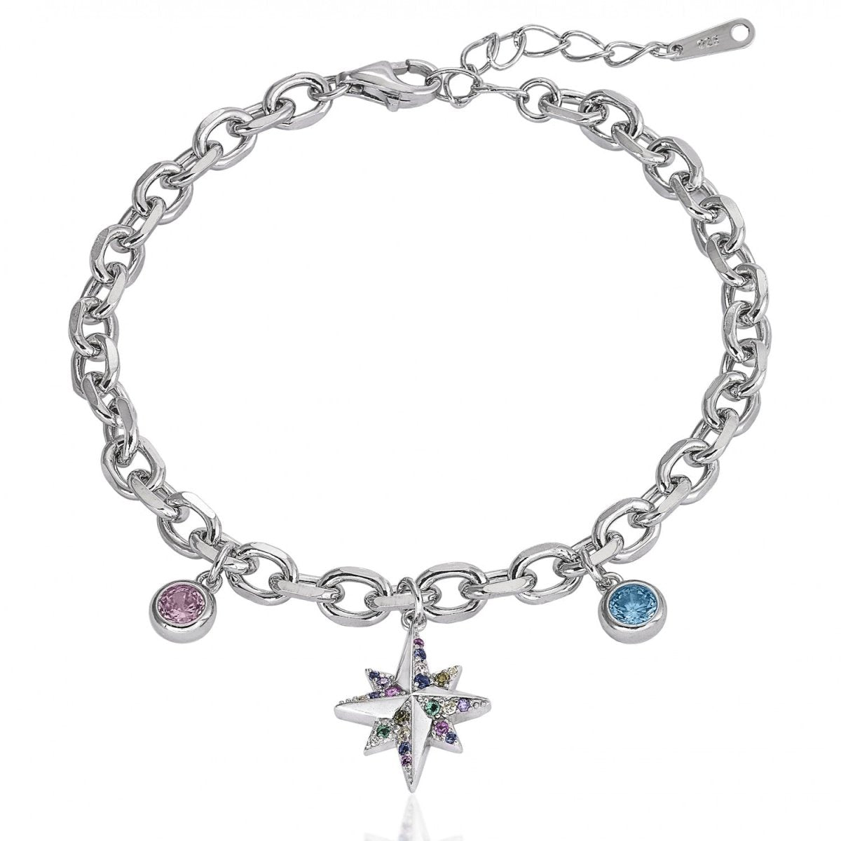 Bracelet - Bracelets with pendants in silver with blue and pink motifs