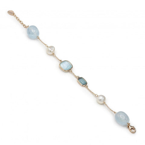 Pulsera · Pulseras con piedras azules combinada con perlas