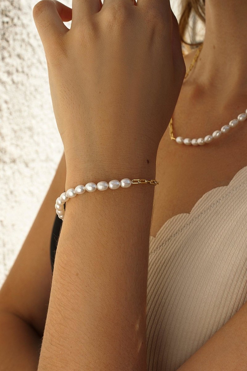 Pulsera · Pulseras de perlas diseño de cadena paper clip