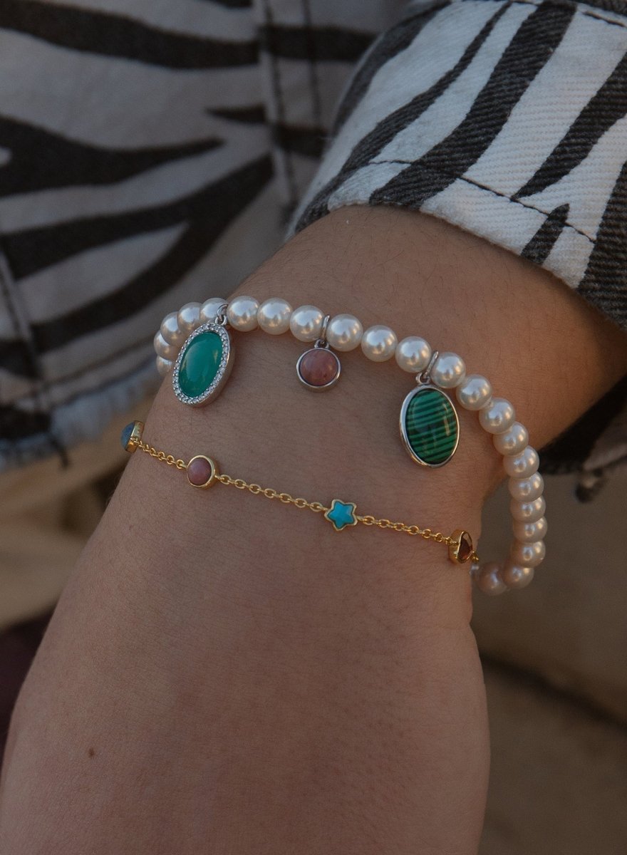 Pulsera · Pulseras de perlas diseño triple motivo de piedras naturales