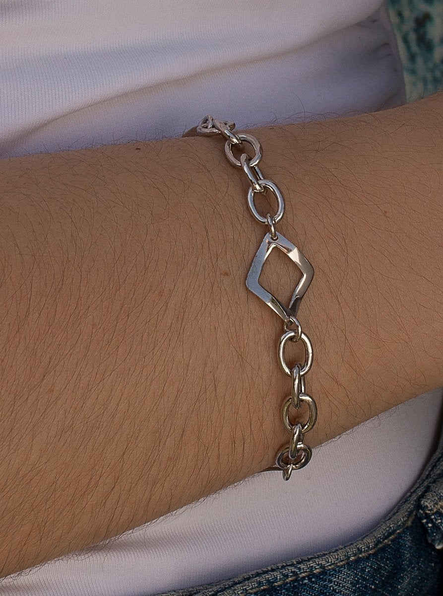 Silver link bracelets triple square motif design - LINEARGENT