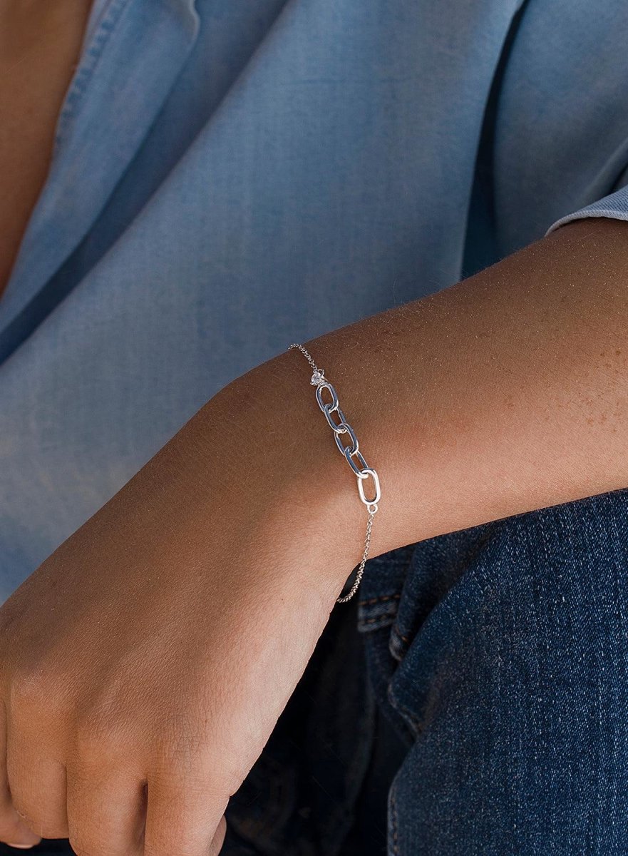 Bracelet - Thin silver bracelets with links and zirconia design