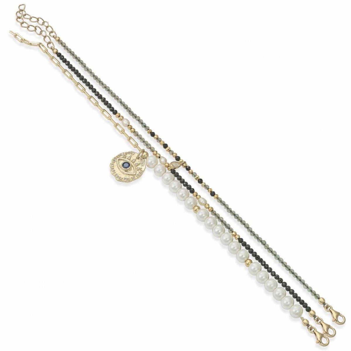 Bracelet - Thin bracelets with pearl beads and medal design